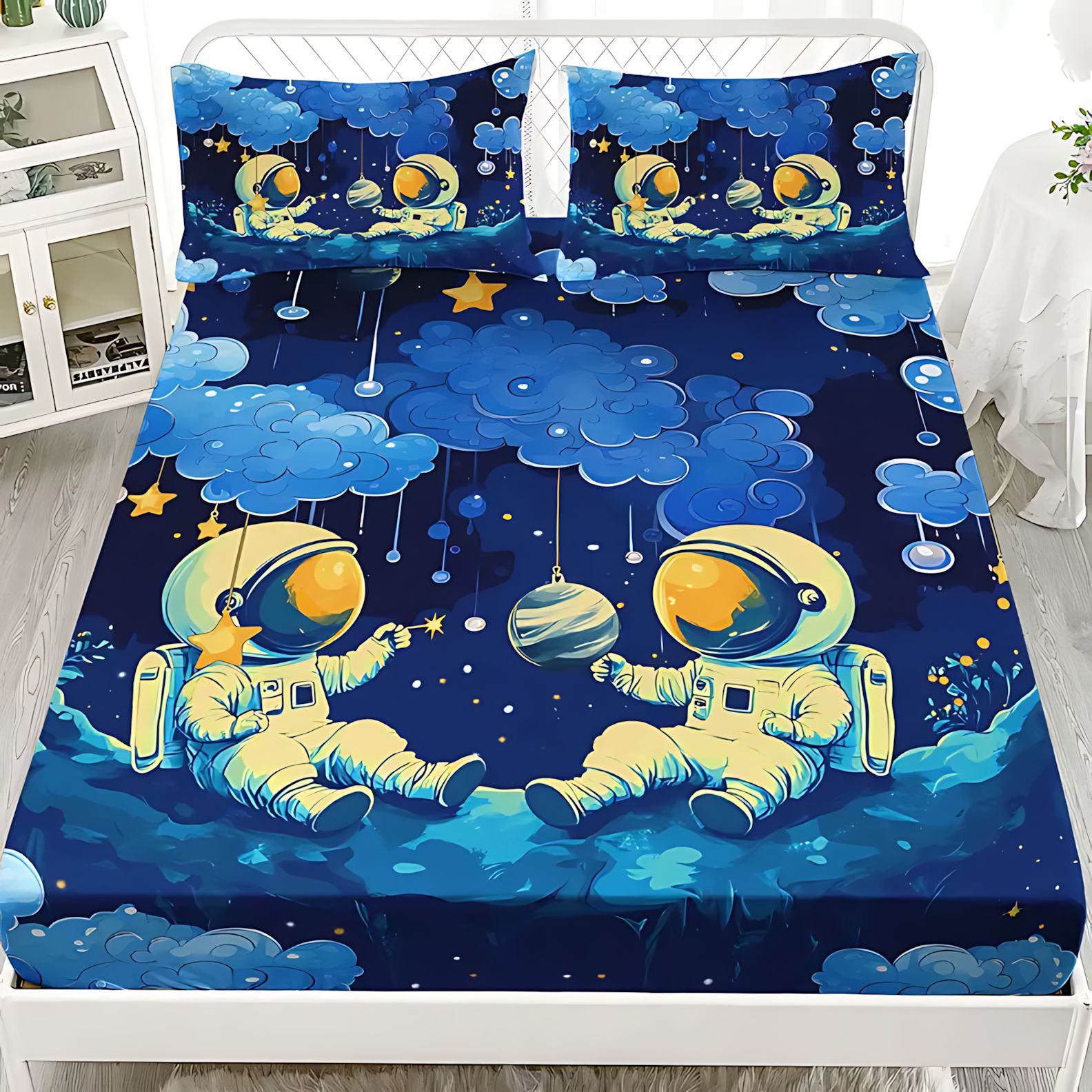 TEMU / JIT comercio exterior transfronterizo dibujos animados astronautas 3D impresión digital cama cama almohada kit para dibujar