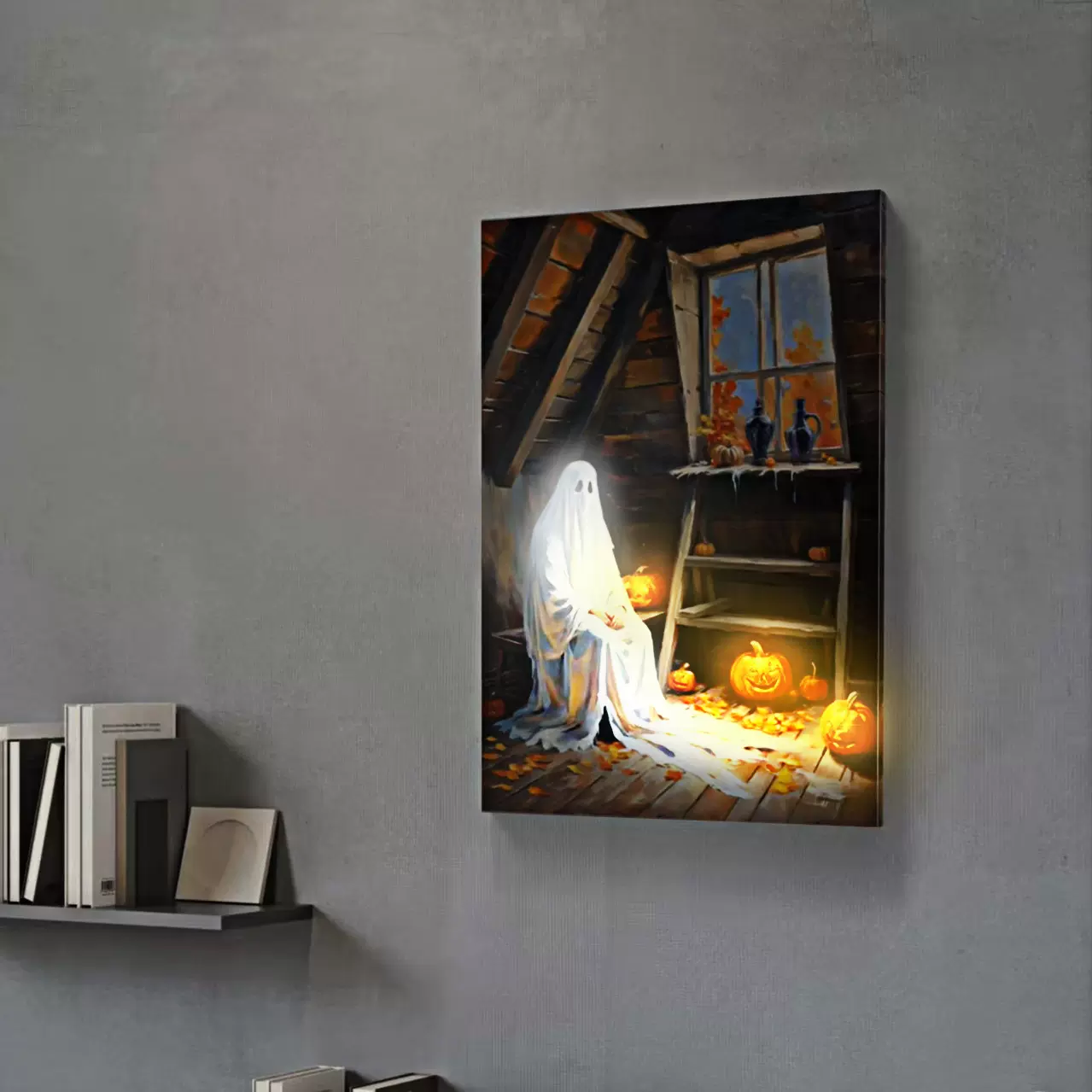 电商批发外贸工厂鬼节帆布画LED带灯万圣节发光画室内挂画装饰画