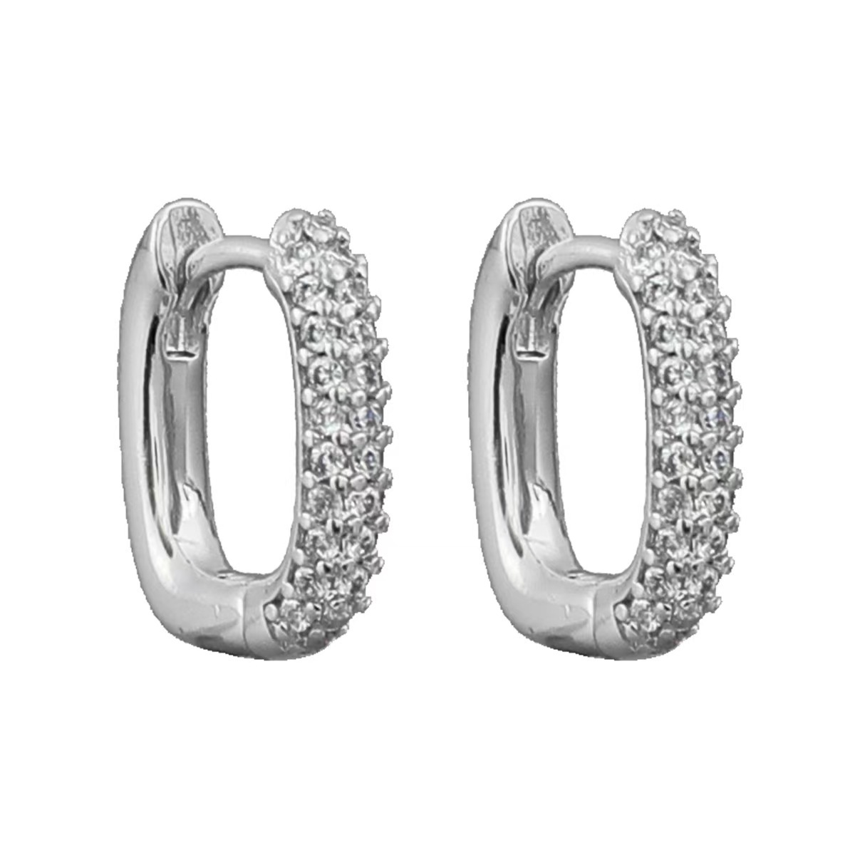 Temperamento y moda, hebilla de oreja ovalada con incrustaciones de diamantes brillantes, diseño de nicho, joyería de oreja rectangular geométrica simple y exquisita