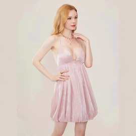 速卖通欧美外贸新品2025清新甜美女装时尚简约花朵吊带蓬蓬连衣裙