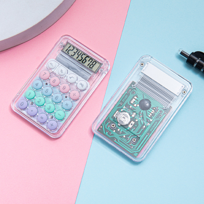 Mini calculadora transfronteriza adorable computadora especial para estudiantes de alto valor nominal pequeña calculadora portátil transparente