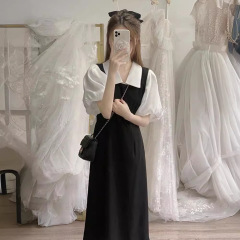 2025年夏の新作婦人服、少し太った女性向け、痩身、年齢軽減、ウエストを細く見せるストラップ付きロングスカート、フレンチスタイルのドレス