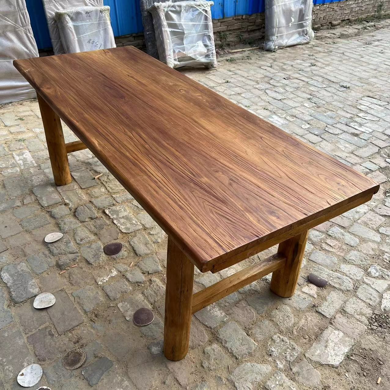 Old Elm Table Retro Old Wooden Tea Table Log Zen Dining Table Door Panel Northern Solid Wood Bar Table Home Long Table and Chairs
