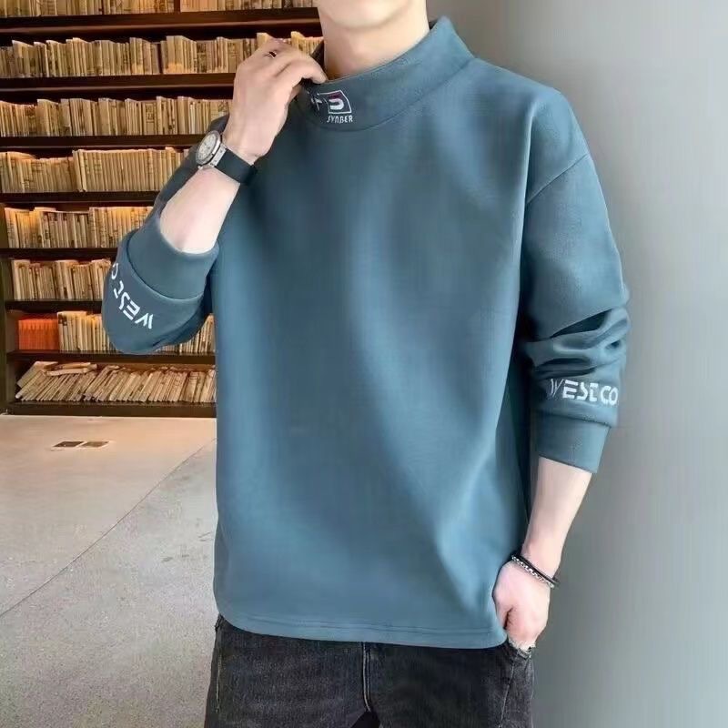 가을과 겨울 양면 벨벳 세미 하이 칼라 긴팔 스웨터베이스 셔츠 남자의 잘 생긴 따뜻한 이너 트렌디 한 슬림 핏 탑