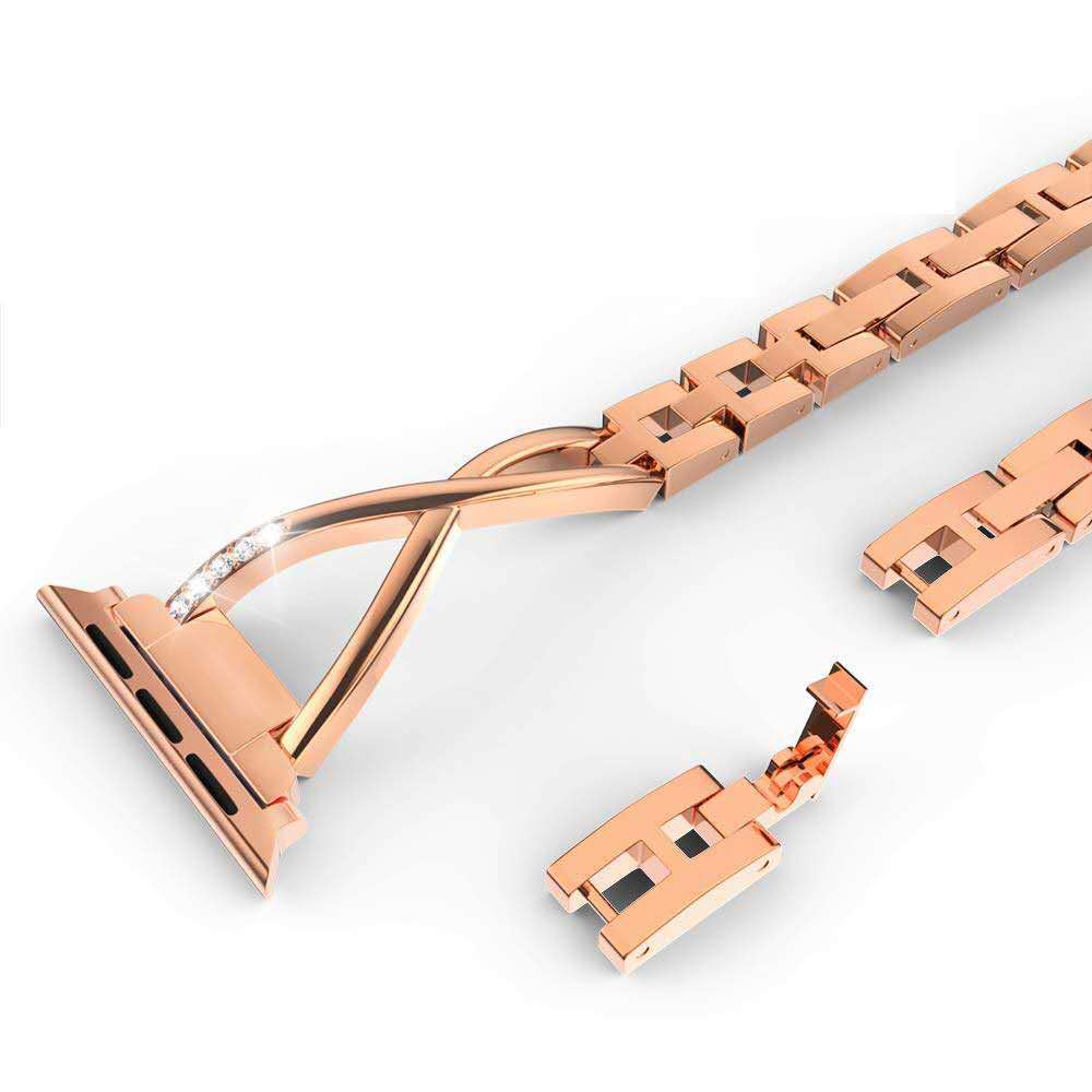 Adecuado para Apple Watch iwatch1/2/3 correa de cadena de diamante de metal de acero inoxidable en forma de X