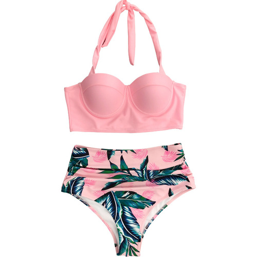  New Bikini Sexy Women's Split Swimsuit European and American Bikini Hard Pack High Waist Swimsuit