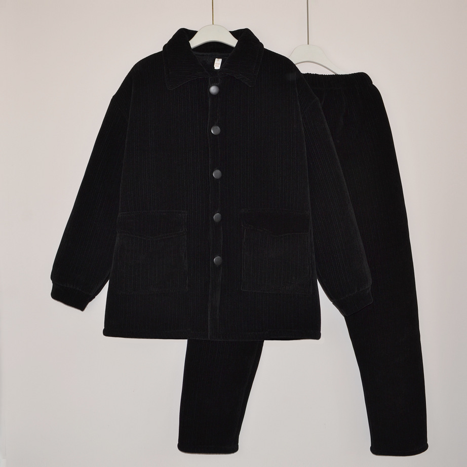 Men's Home Wear Three-Layer Velvet Thickeneded Pajamas Suit Jacket Corduroy Can Be Worn Outside Simple Fleece-Lined Autumn and Winter Style