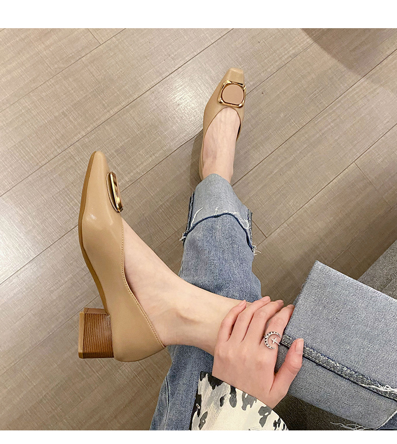 Women's Square Toe Mid-heel Loafers In Real Cowhide Leather_voghion.com