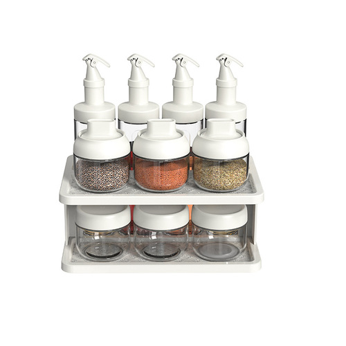 Meiling double-layer storage rack sealed condiment bottle with label kitchen 11-piece combination set glass condiment jar