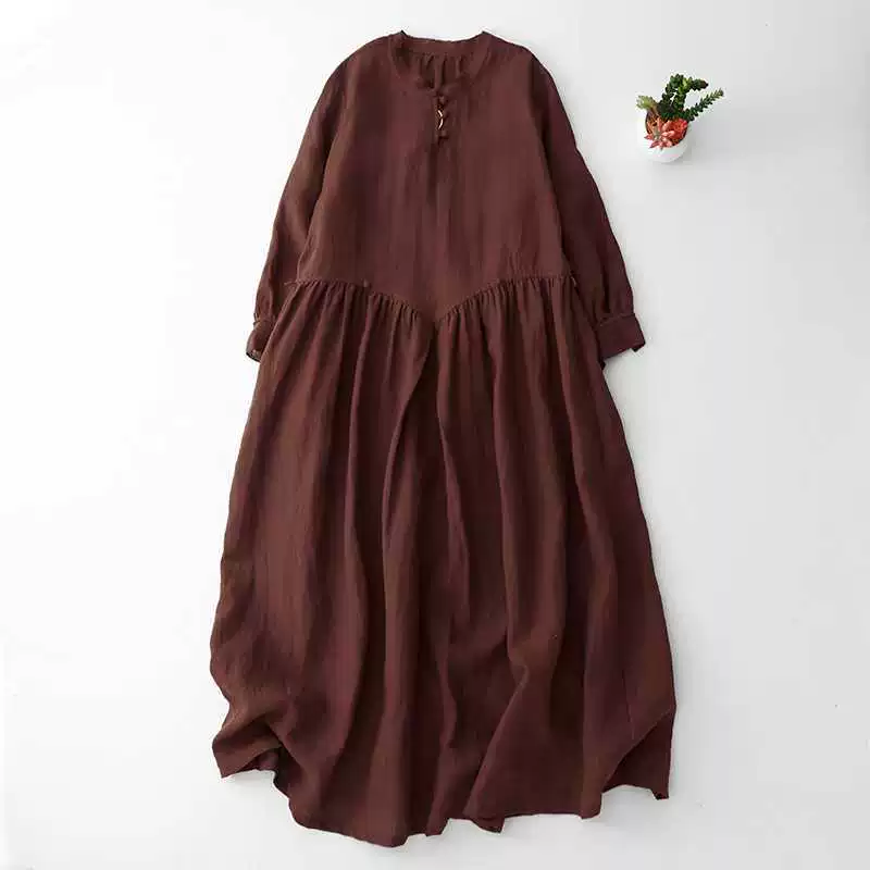 Настоящее фото новой художественной женской одежды из хлопка и льна, окрашенного в пряже льна, отбеливающего и уменьшающего возраст платья-куклы с рукавами 8 четвертей.