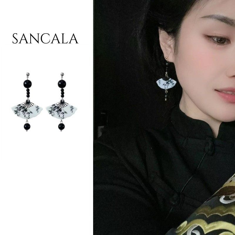 Brincos de leque com borlas estilo chinês para joias hanfu_voghion.com