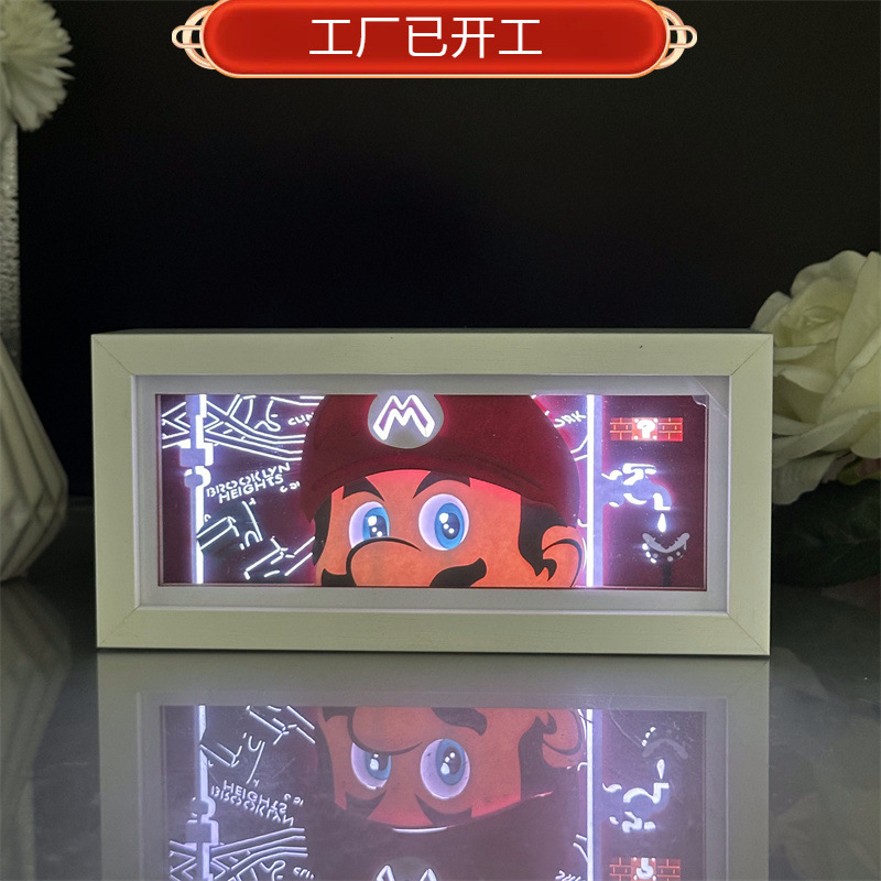 슈퍼 마리오 종이 조각 램프 닌텐도 게임 주변 선물 책상 장식 사진 프레임 라이트 박스 분위기 밤 빛