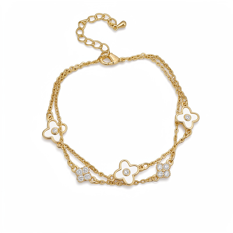14 quilates de oro verdadero electronite marita fritaella de hierba afortunada flor pulsera de doble capa ligera pulsera de nicho joyería diaria