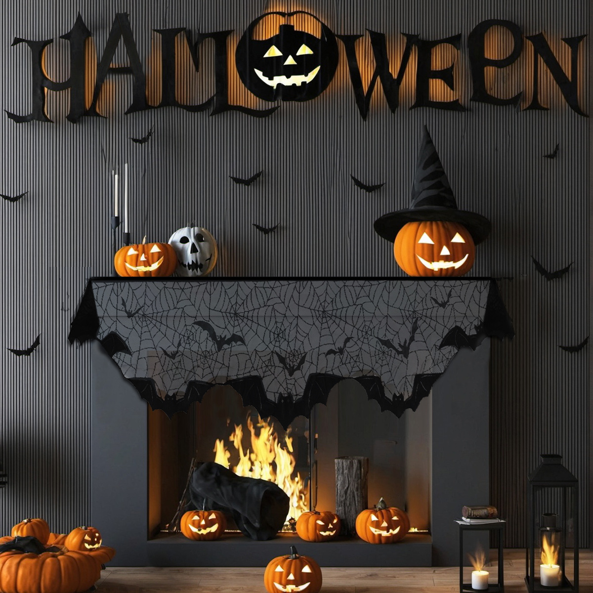 Europa y los Estados Unidos Halloween encaje negro murciélago toallas cortinas nuevas ventas transfronterizas TEMU en stock