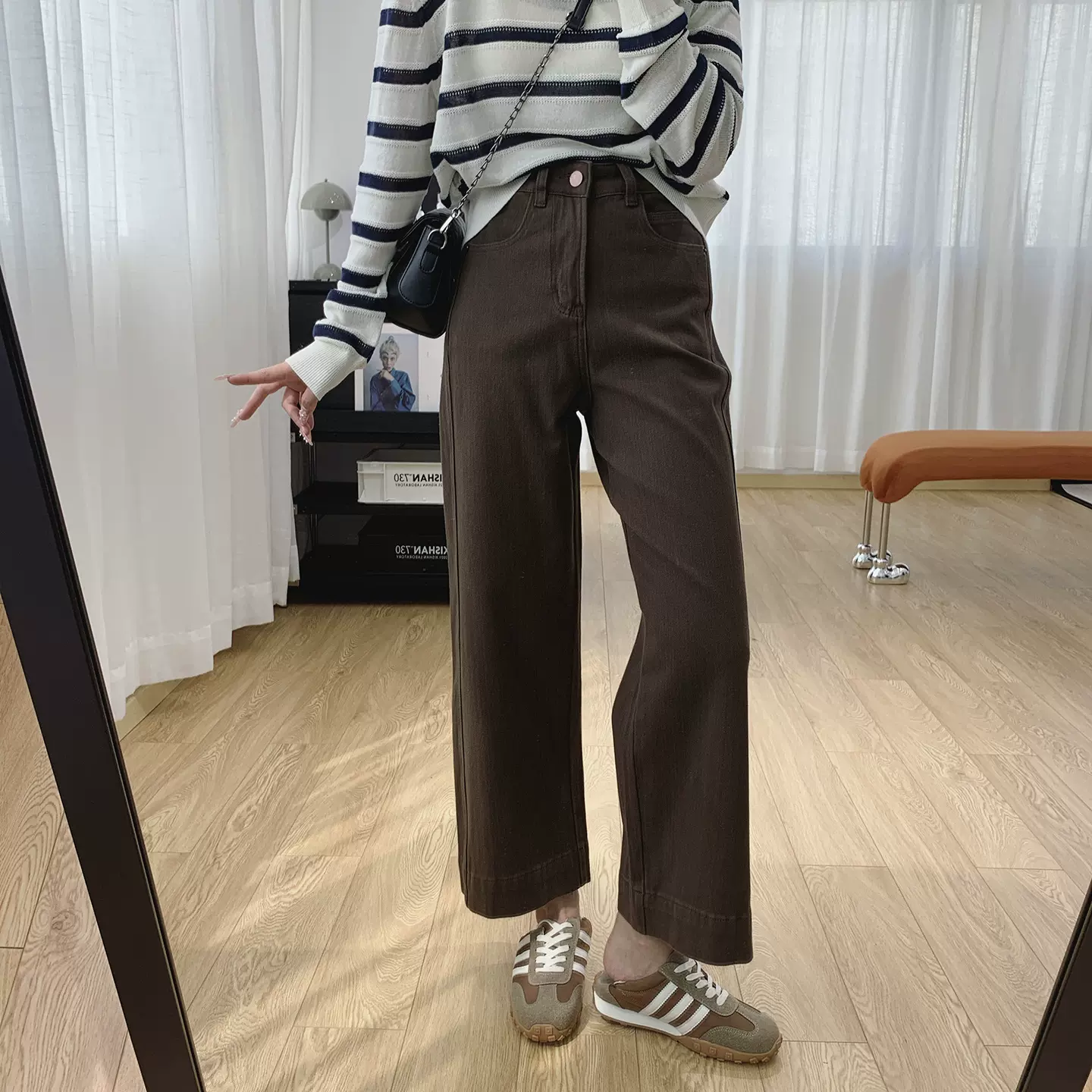 美拉德四面弹高腰显瘦牛仔裤女秋季2025新款裤子宽松直筒奶奶裤冬