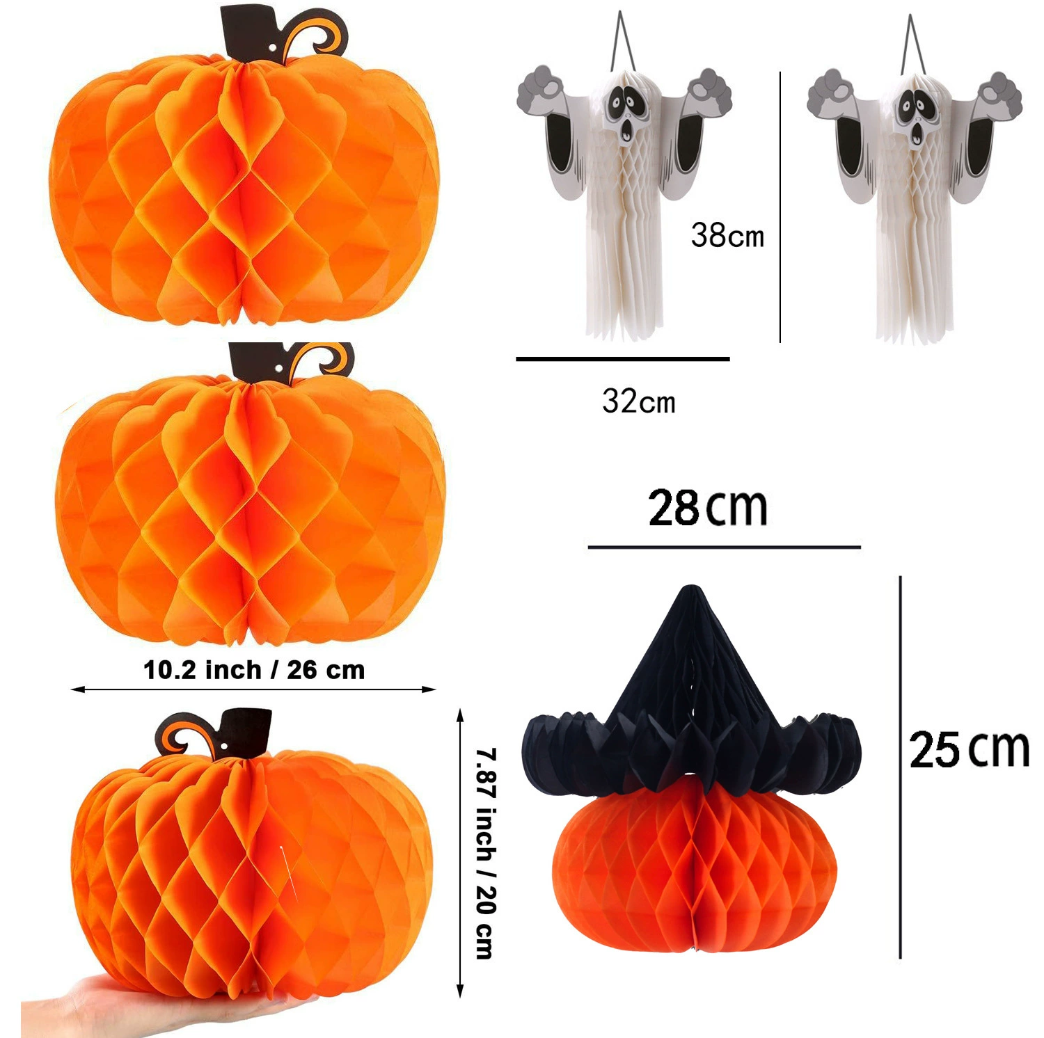 Тыква сотовая подвеска набор Хэллоуин тянет цветы украшения витрины вечеринки реквизит сотовая тыква