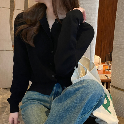 Cardigan knitted jacket women's spring and autumn thin sweater spring 2024 new black long-sleeved autumn and winter top