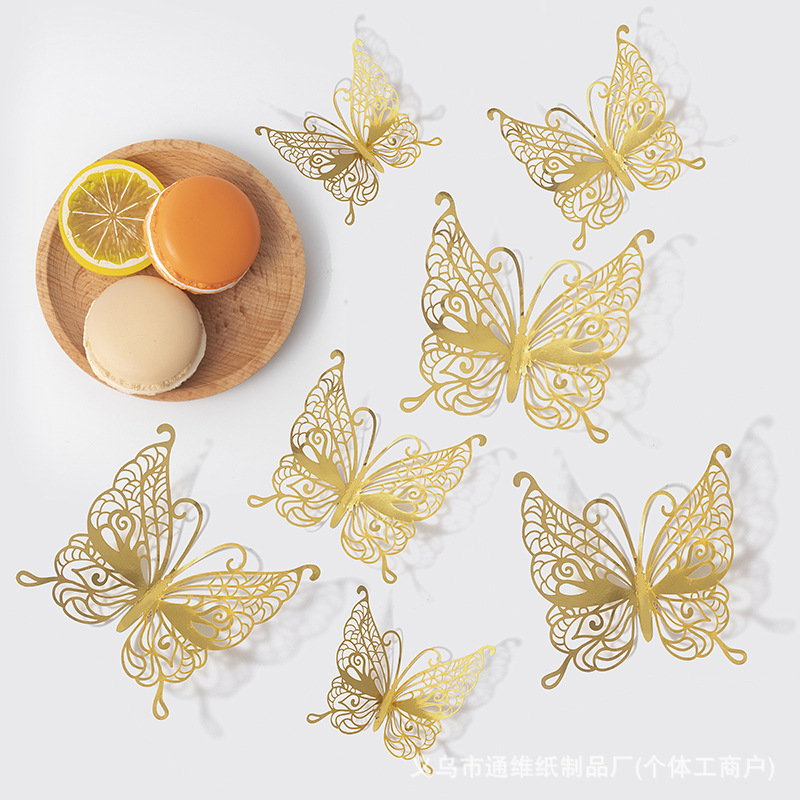 12 pegatinas doradas de mariposas huecas para pared, pegatinas de mariposas para decoración de paredes del hogar, pegatinas creativas de mariposas.