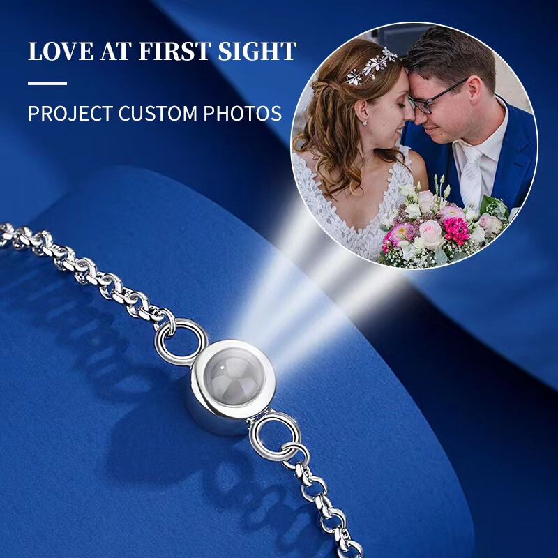 925 Sterling Silver Projection Bracelet European and American 100 Languages I Love You Photo Text Customized Valentine's Day Gift 925 Sterling Silver Projection Bracelet European and American 100 Languages I Love You Photo Text Customized Valentine's Day Gift