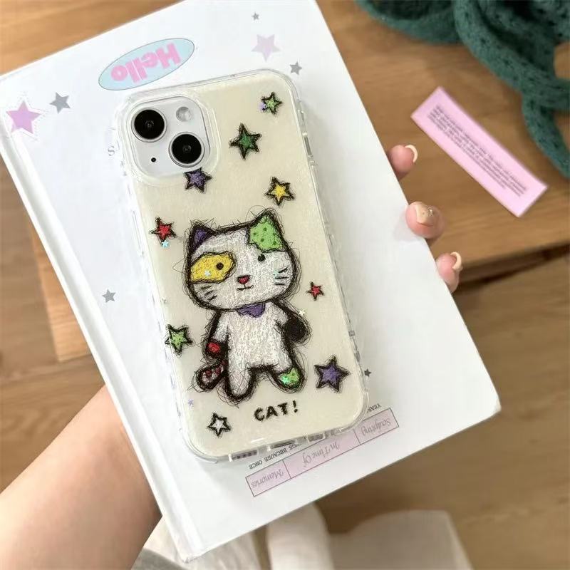 Neto lindo gato estrella para Apple 16ProMax funda para teléfono móvil cadena 15Pro 14/13 nuevo 15PM