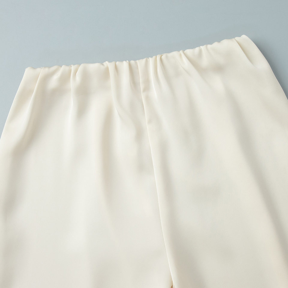 Quần ống rộng nữ cạp cao chất liệu satin trơn, form rộng thoải mái — Màu be, Xanh lá cây chi tiết 6