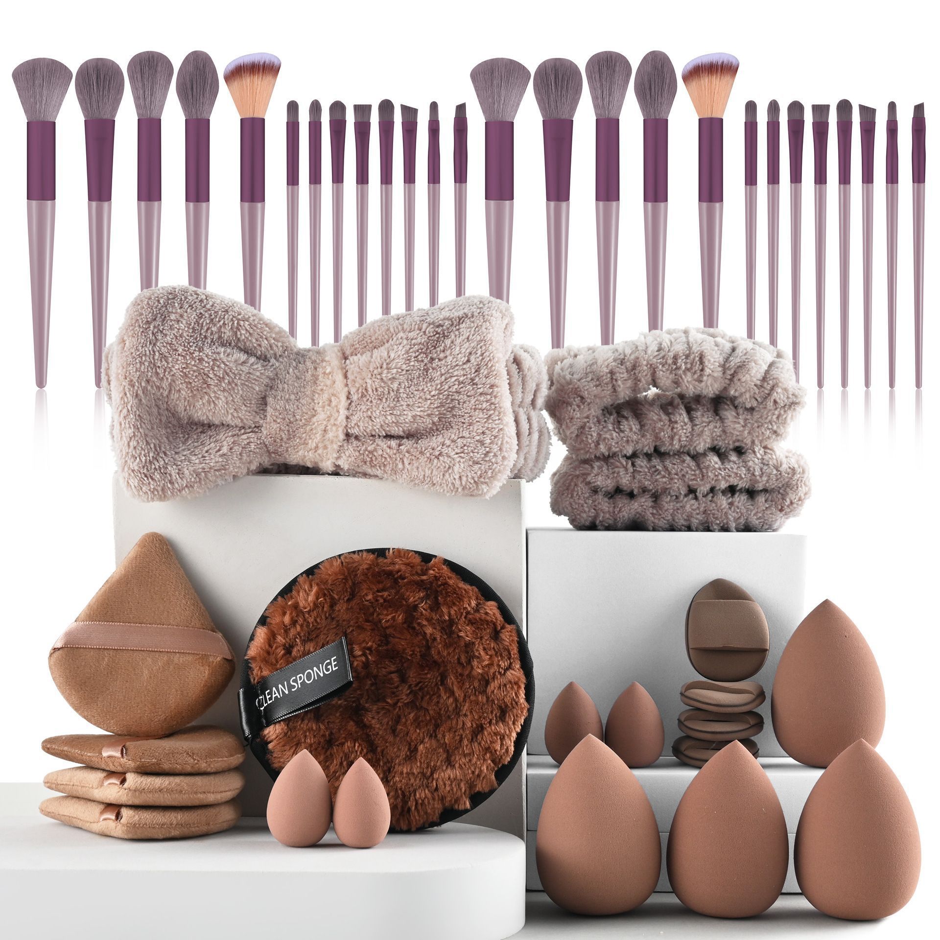 Transfronterizo 48 piezas 20PC herramientas de maquillaje conjunto de huevo pulgar polvo de maquillaje correa de cabello gran combinación cepillo de maquillaje polvo de polvo de maquillaje