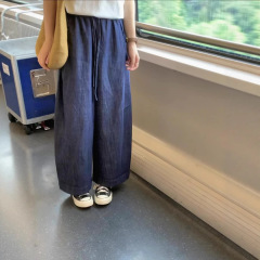 怠惰で快適な百合綿麻デニムのおばあさんのズボン2025新型のウエストを緩めてデザイン感があります。