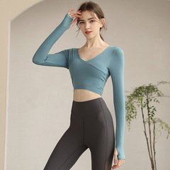 2023帶胸墊美背瑜伽服女修身春夏款長袖運動T恤專業跑步健身上衣