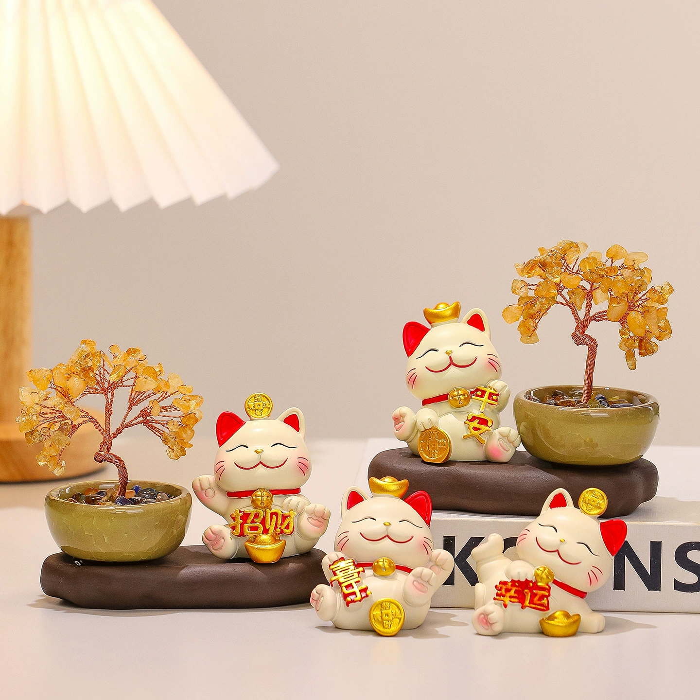 Мирный и радостный кот удачи, цитрин, украшение для рабочего стола, украшение для офисной рабочей станции, денежное дерево, праздничный подарок.