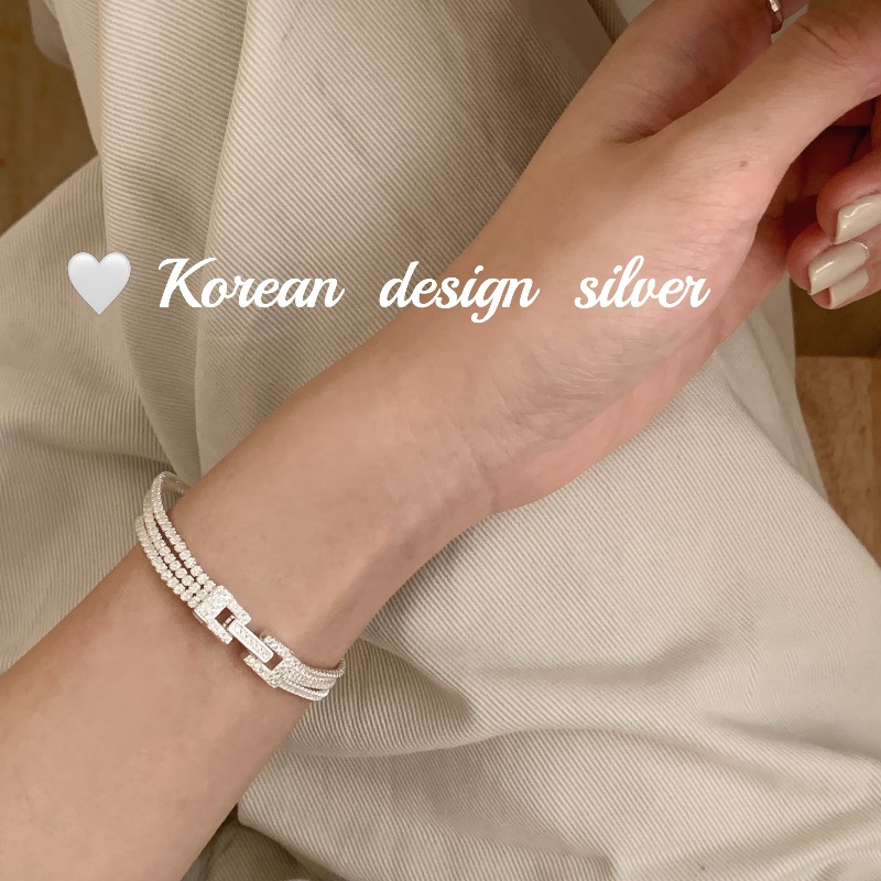 韓國高級感ins風輕奢手飾品 S925純銀三排鑲鑽個性女款手鍊創意