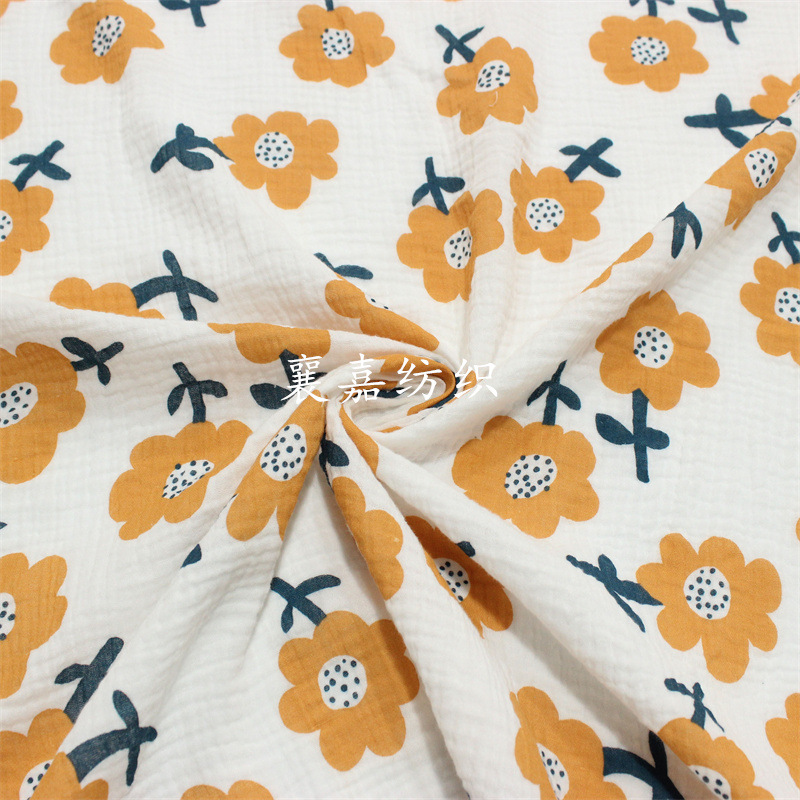 双层纱布 棉绉布印花布料 睡衣家居服面料