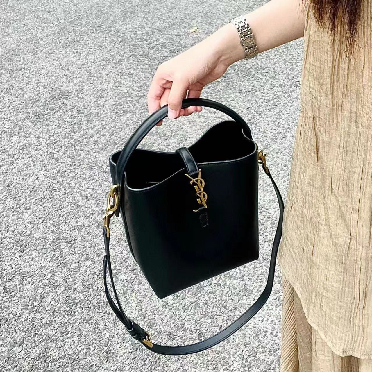 YSL Üslubunda Mini Çarpaz Çanta, Dəri Bucket Model