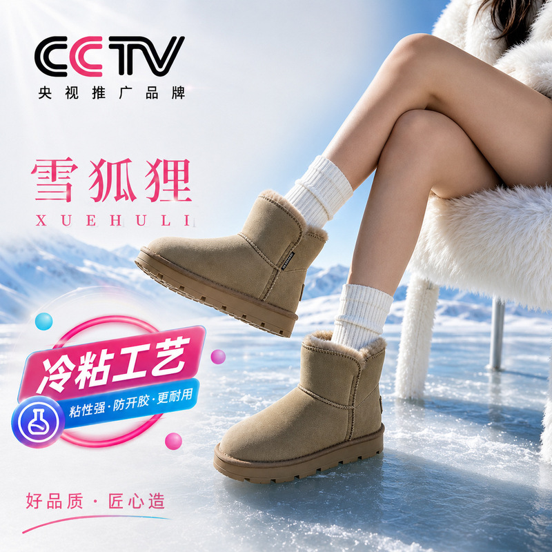 Snow Fox Snow Boots for Women, Fleece-Lined and Thickened, Mid-Top, Suitable for Outdoor Wear, Warm and Non-Slip Cotton Shoes, Wholesale Direct from the Manufacturer