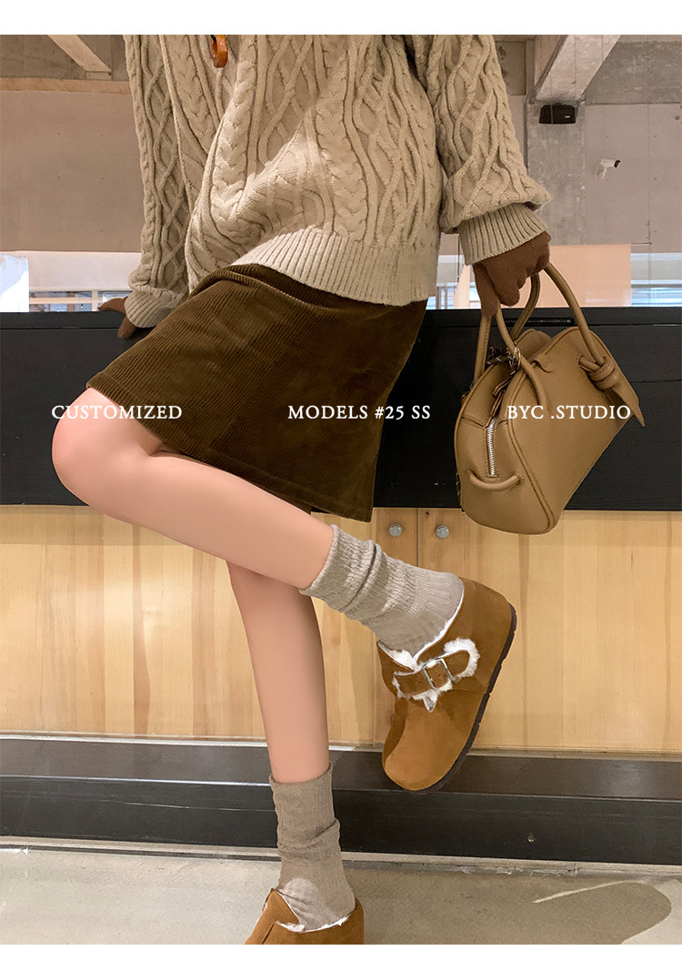 Dép lông Birkenstock da thật nữ đế dày, mũi kín lông cừu, có khóa thắt lưng, tăng chiều cao bên trong — cà phê nâu chi tiết 10