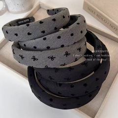 韓國新款質感黑色波點愛心蝴蝶結髮箍甜美時尚頭箍百搭頭飾髮飾