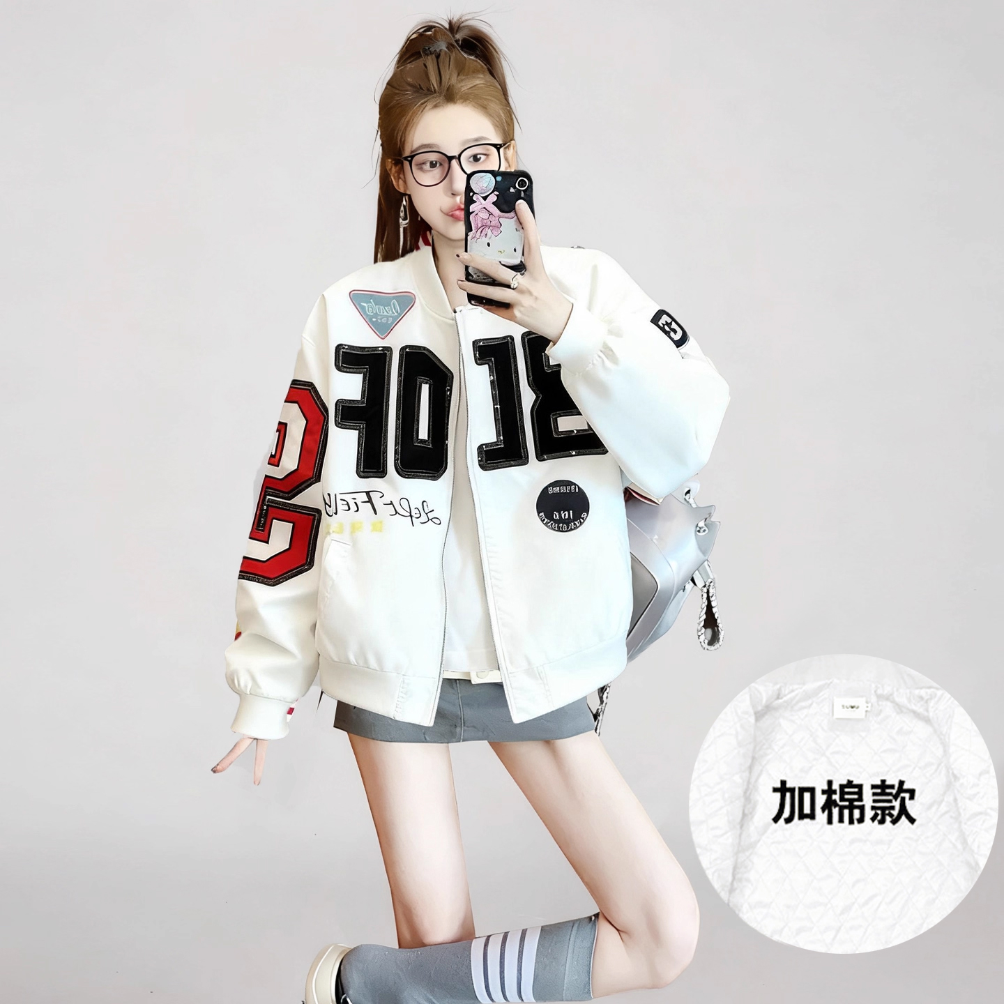 White Popular Thickened Baseball Jacket for Women, Quilted 2025 New Loose Lazy Style Super Popular Thickened Jacket for Women