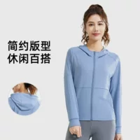 Куртка для йоги, женская новая модная свободная повседневная эластичная куртка с капюшоном на молнии и длинными рукавами для занятий спортом и фитнесом, топ для бега