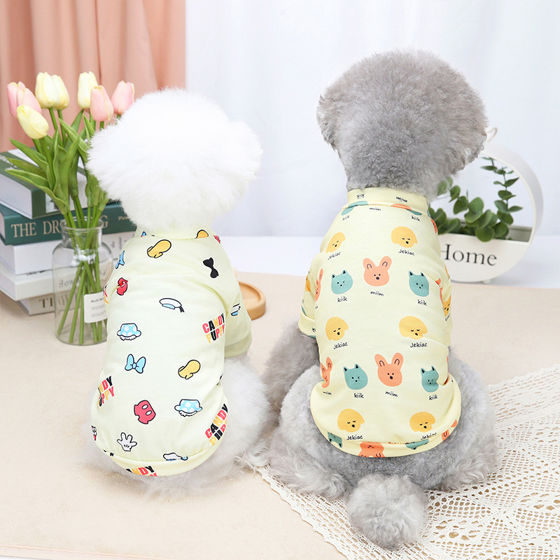 春夏新品卡通滿印T恤簡約仿棉寵物服飾博美中小型犬狗狗衣服批發