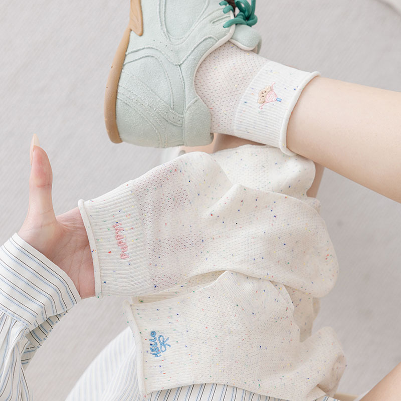 Cuffed Socks for Women, Summer Thin Short Socks, Mesh Breathable Cute Cartoon Trendy Socks, Versatile Summer College Style Socks