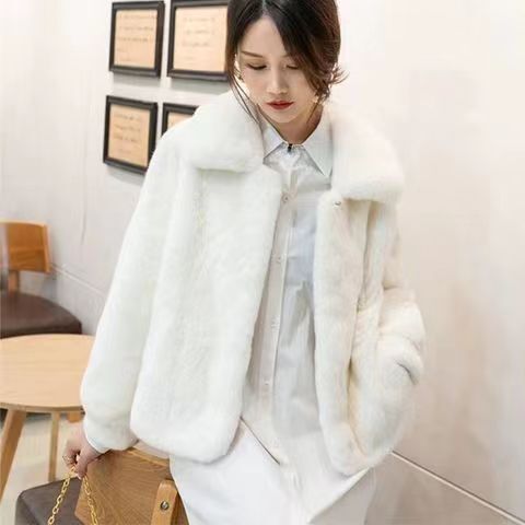 New spring and autumn Korean women's clothes in stock square collar fur Haining mink coat short imitation fur coat for women