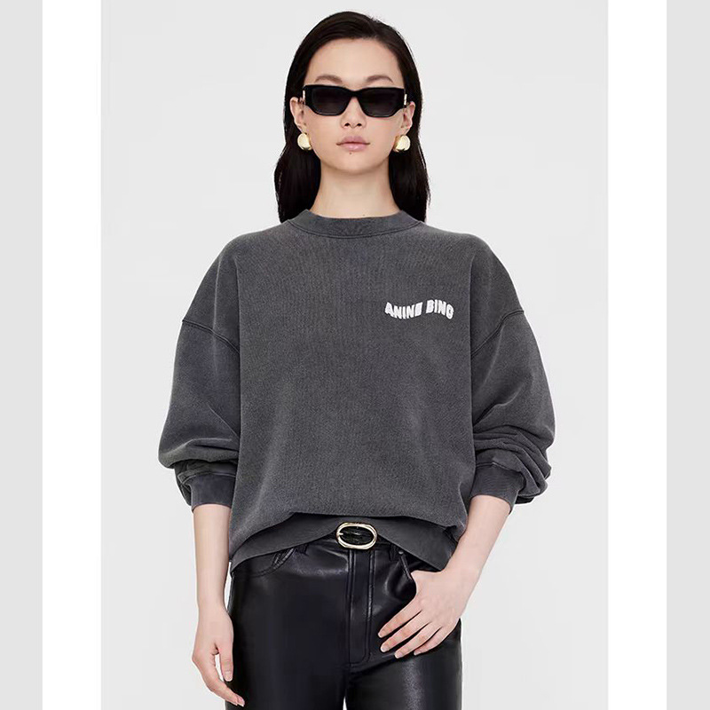 Clearance Sale~No Returns or Exchanges~Distressed Letter Print Washed and Aged Black-Gray Women's Crewneck Sweatshirt