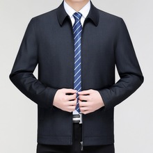中老年羊毛夹克男春秋款翻领商务休闲百搭外套爸爸茄克男装加大码
