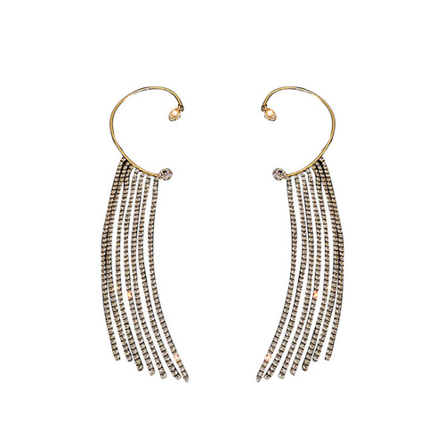 European and American diamond long chain tassel ear hanging ear clip single ins cool style without pierced ear bone clip