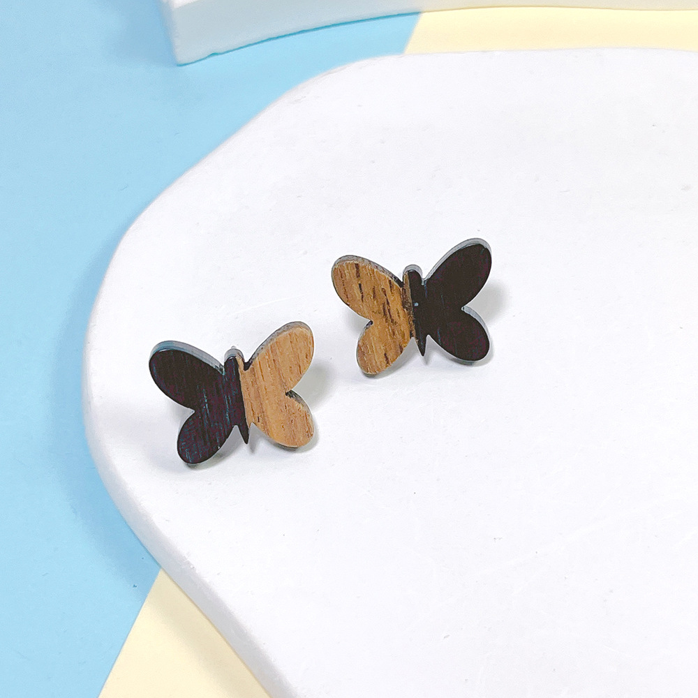 1 Pair Sweet Butterfly Wood Resin Ear Studs display picture 5