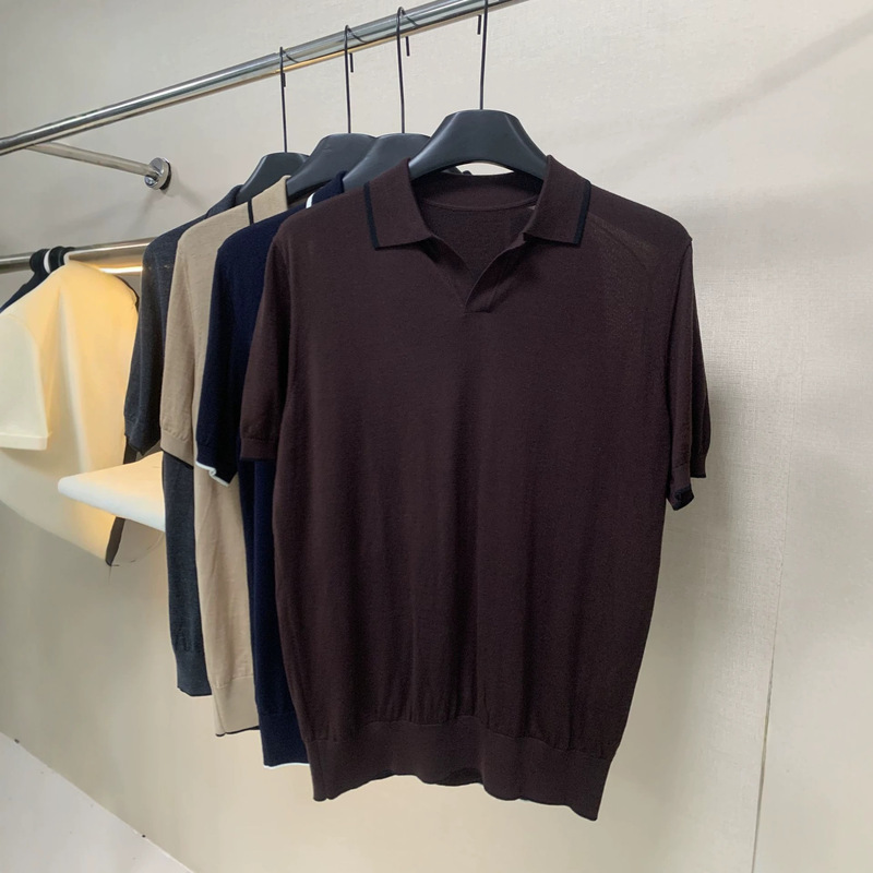 Lp Version Yangzi Yarn 100% Merino Wool Old Money Style King's Gift Knitted T-Shirt Polo Shirt High-Quality Goods