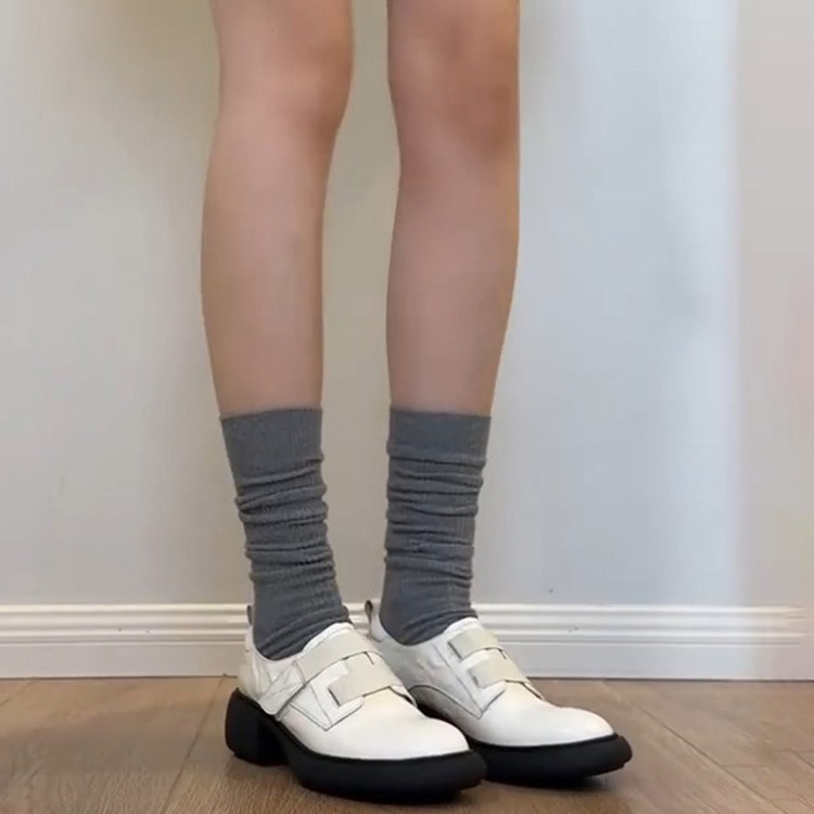轻奢版~英伦风静音通勤乐福鞋女小众真皮深口魔术贴一脚蹬小皮鞋|undefined