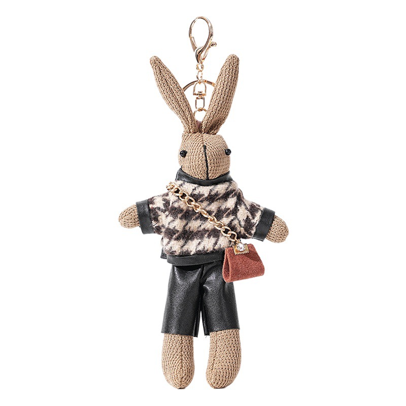Moda houndstooth conejo lindo peluche muñeca colgante creativo llavero bolsa colgante de peluche de juguete al por mayor