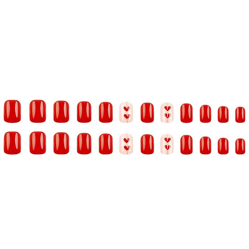 Día de San Valentín blanco de uñas rojo simple parche de uñas corto venta cruzada corazón conectado usar uñas