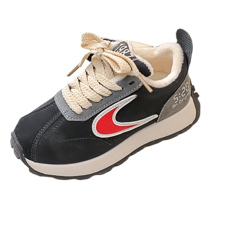 Zapatillas deportivas de algodón con forro polar fino para niños y niñas, otoño-invierno 2024, estilo casual, tipo "dad shoes" para niños y adolescentes.