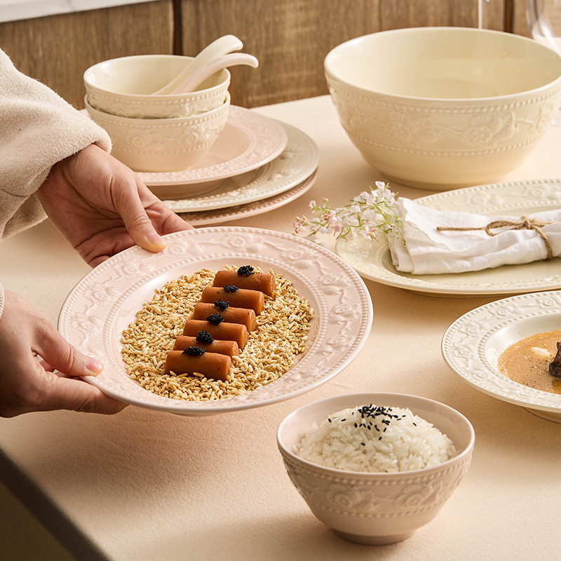 Embossed Bowl suit Underglaze Color Tableware High Color Value Creative Dinner Plate Ceramic Dishes suit Dishes Household Dishes Embossed Bowl suit Underglaze Color Tableware High Color Value Creative Dinner Plate Ceramic Dishes suit Dishes Household Dishes